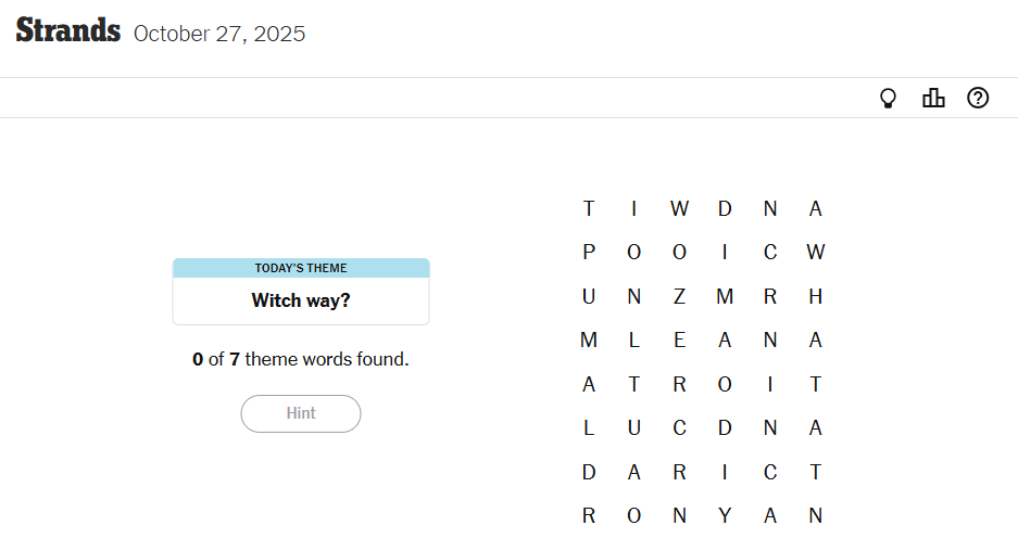 Today’s NYT Strands Clue Words For October 27, 2025